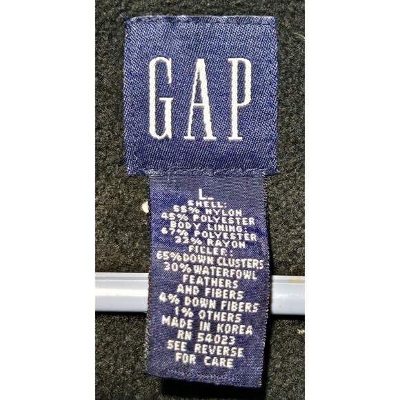 VTG Gap Puffer Vest Down Filled Warmest Mens L Blue Full Zip Lined 90s 1999 EUC - Picture 6 of 8